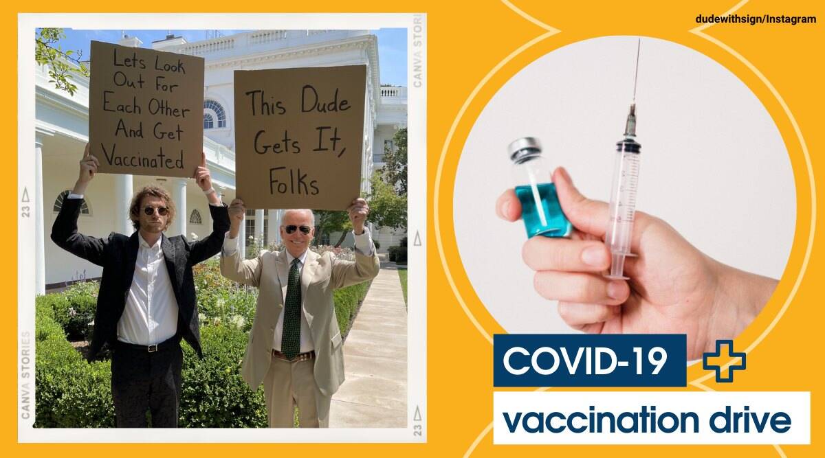 US President Joe Biden teams up with social media star Dude With Sign to promote vaccines, photo goes viral | Trending News,The Indian Express