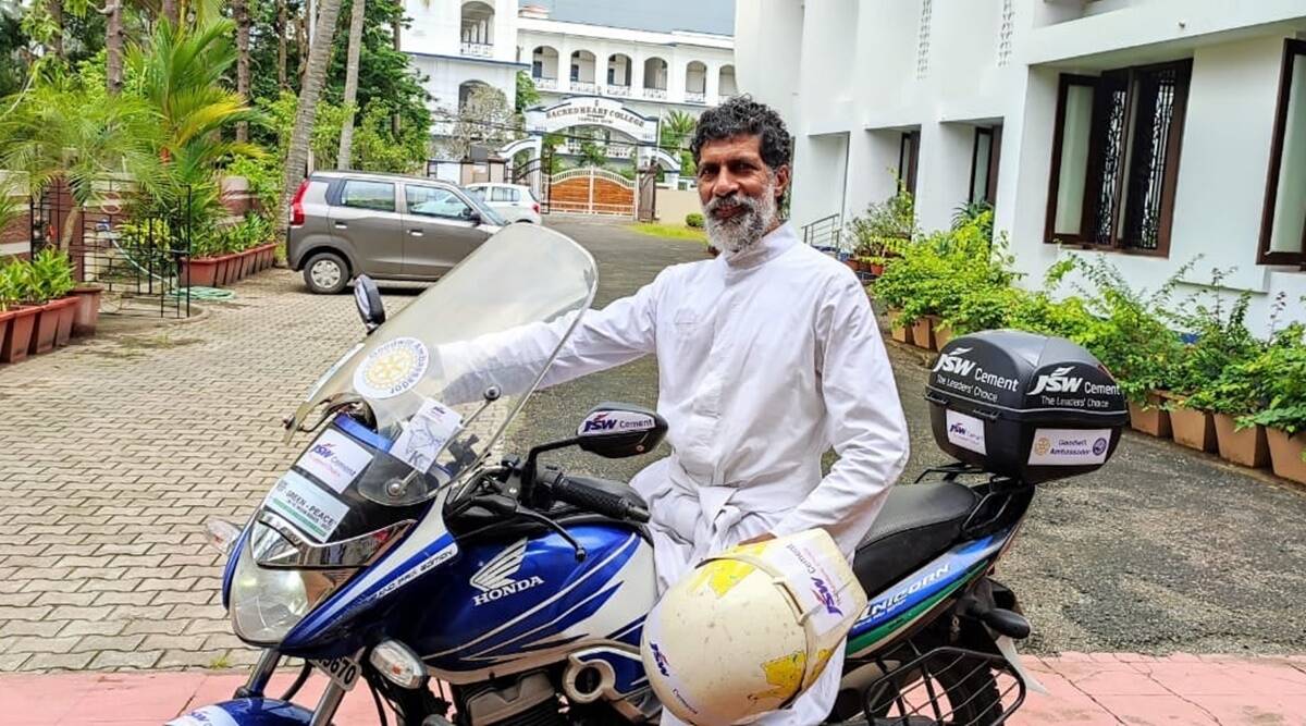 Kerala: Catholic priest sets out on solo bike tour to spread message of green goals | India News,The Indian Express